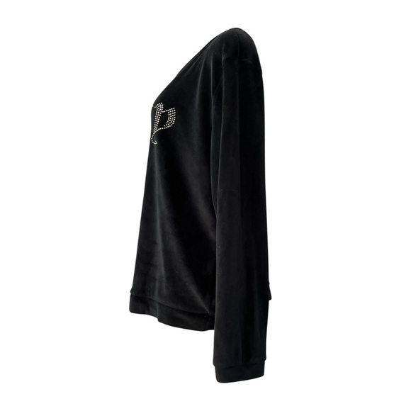 Juicy Couture Black Velour Bedazzled Lounge Top Long Sleeve XL Y2K - Picture 3 of 9